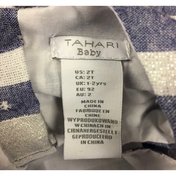 Tahari Dress Baby 2T Blue White‎ Silver Striped Sleeveless Bow Nautical Dress - Picture 8 of 8